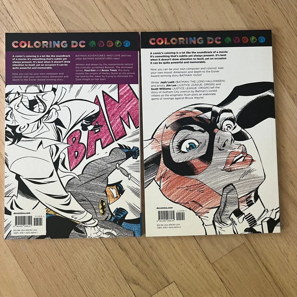 DC Comics Batman Mad Love Harley Quinn & Batman Hush Adult Coloring Book Set 2pc